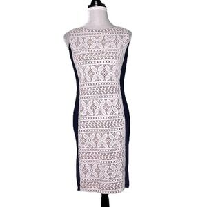 Anne Klein Lace Colorblock Sheath Dress Navy White Size 6